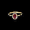 Anello fiore in oro giallo 18kt con zirconi bianchi e rossi.