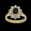 Anello in oro giallo 18kt a margherita con zirconi blu bianchi