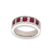 Anello fascia in oro bianco 18kt con rubini e diamanti